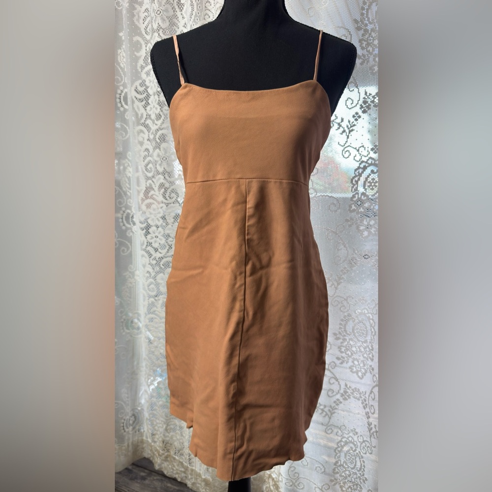 Free People Womens XS 100% Leather Tan Brown Bodycon Mini Dress **READ - Picture 8 of 8